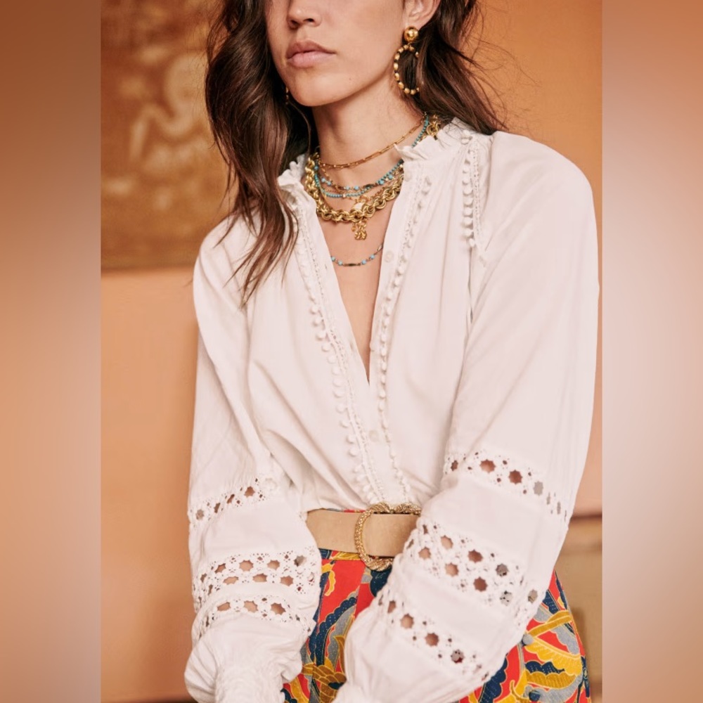 Sezane Beatriz Blouse Ecru Size 34